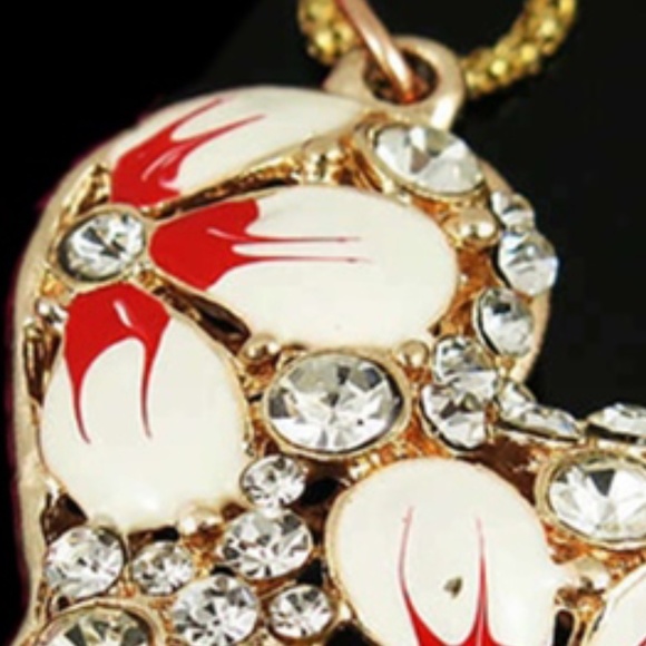 White crystal enamel Heart Pendant Necklace-Bohemian Floral-Unique - Picture 6 of 7